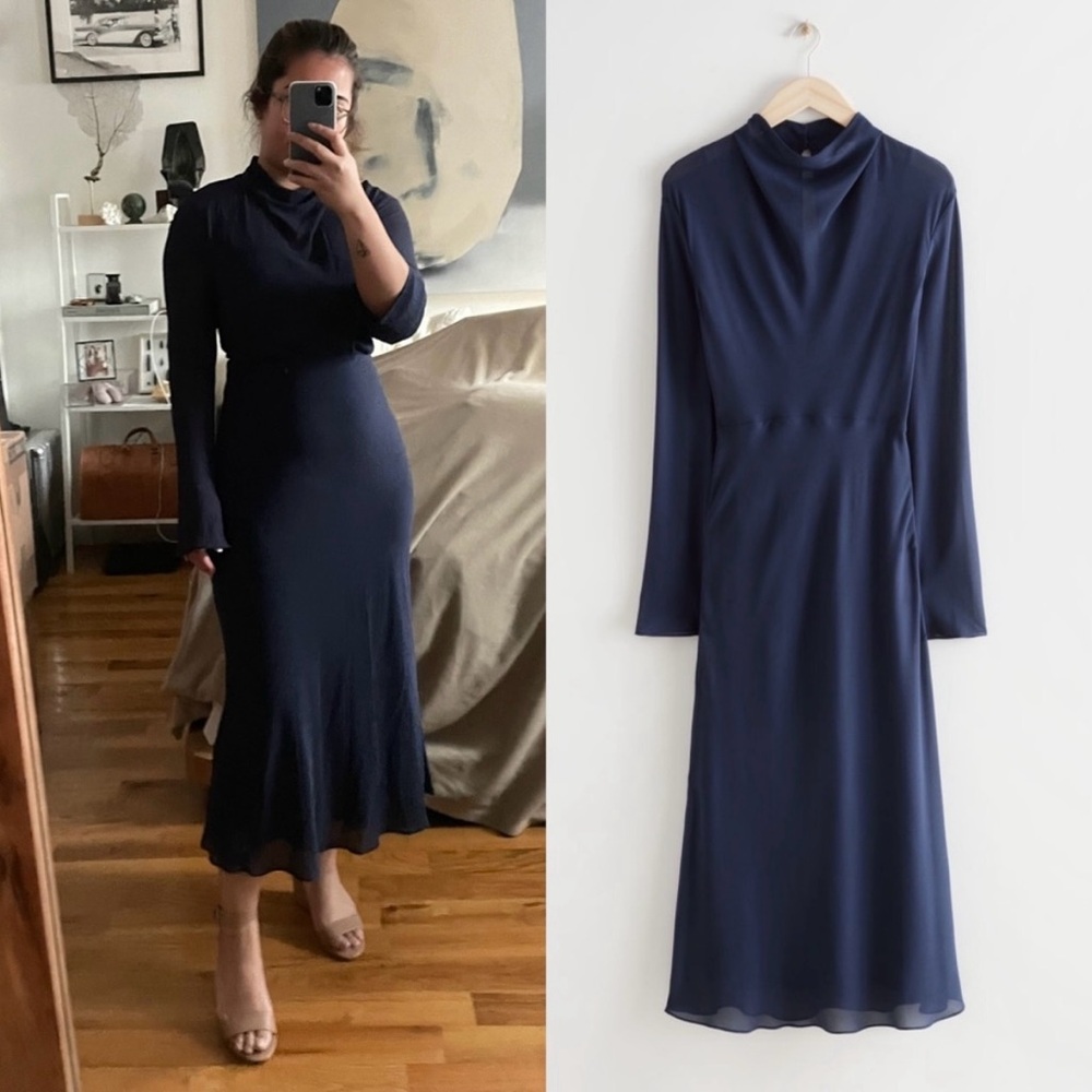 Elegant Navy Blue Long Sleeve Dress
